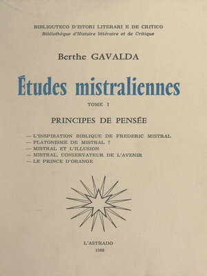 cover image of Études mistraliennes (1). Principes de pensée